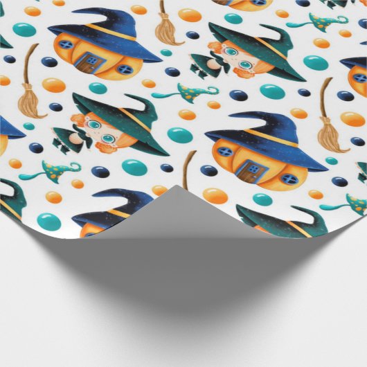 Cute Witches Pumpkin House Pattern Cadeaupapier (Hoek)