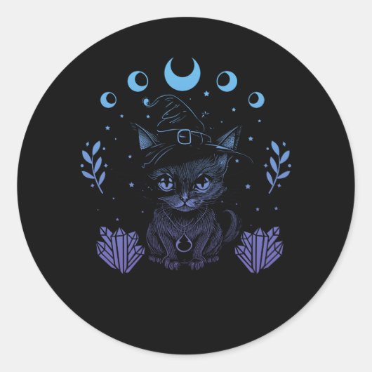 Cute Witchy Black Crystal Alchemy Kawaii Paste Ronde Sticker (Voorkant)