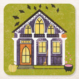 Cute Witchy Haunted Halloween Cottage  Kartonnen Onderzetters