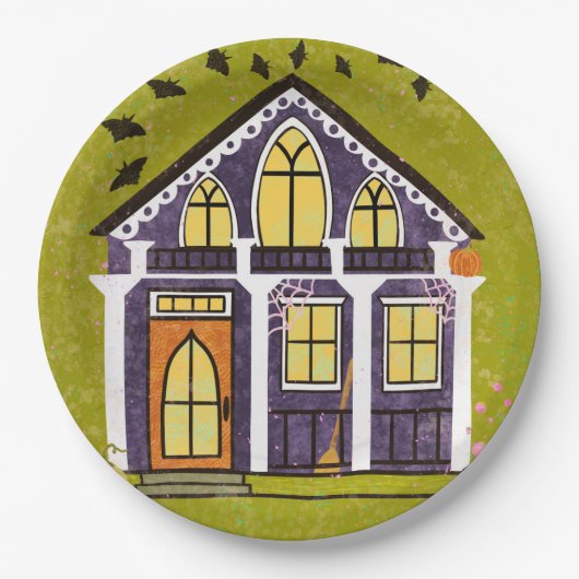 Cute Witchy Haunted Halloween Cottage  Papieren Bordje (Voorkant)
