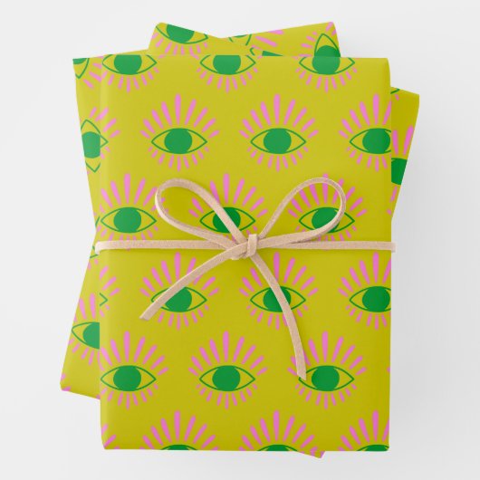 Cute Witchy Mystical Eye in Yellow Pink Green Inpakpapier Vel (In situ)