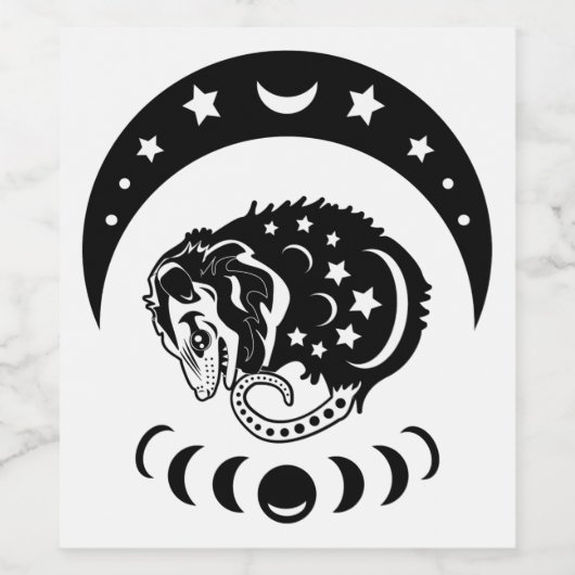 Cute Witchy Opossum Wijn Etiket (Enkel label)