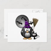 Cute Witchy Penguin met Halloween Scene Briefkaart (Voorkant / Achterkant)