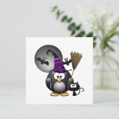 Cute Witchy Penguin met Halloween Scene Kaart (Staand voorkant)
