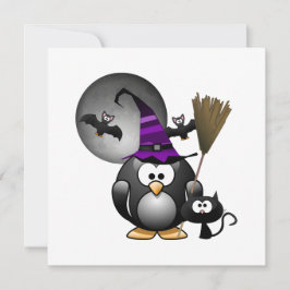 Cute Witchy Penguin met Halloween Scene Kaart