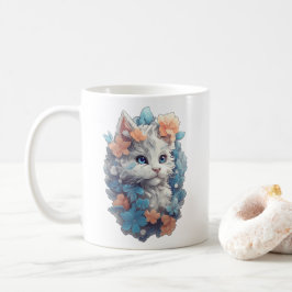 Cute Witte Bloem Kitty Kat Koffiemok