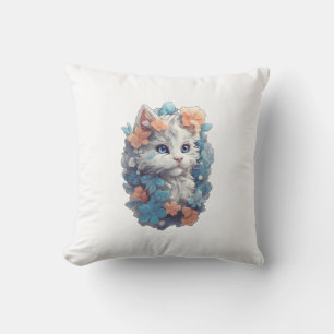 Cute Witte Bloem Kitty Kat Kussen