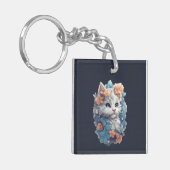 Cute Witte Bloem Kitty Kat Sleutelhanger (Voorkant Links)
