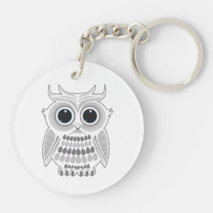 Cute Witte Cartoonuil Kawaii Charme voor Dierenlie Sleutelhanger