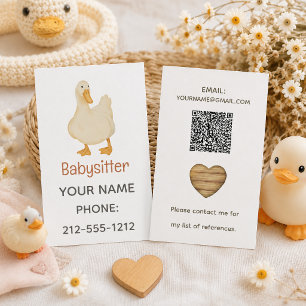 Cute Witte Eend Hart Oppas QR Code Visitekaartje