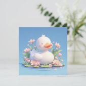 Cute Witte Eend in 3D Klei Bloem Vijver Ansichtkaa (Staand voorkant)