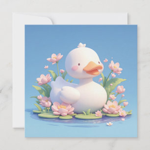 Cute Witte Eend in 3D Klei Bloem Vijver Ansichtkaa
