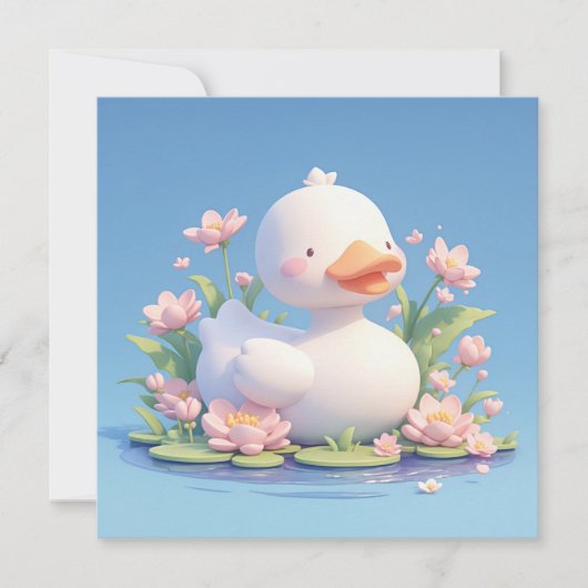 Cute Witte Eend in 3D Klei Bloem Vijver Ansichtkaa (Voorkant)