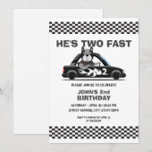 Cute Witte en Grijze Raceauto Twee Snel 2e Verjaar Kaart (Voorkant / Achterkant)