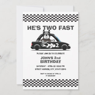 Cute Witte en Grijze Raceauto Twee Snel 2e Verjaar Kaart