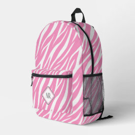 Cute witte en roze patroon zebraprint monogram bedrukte rugzak