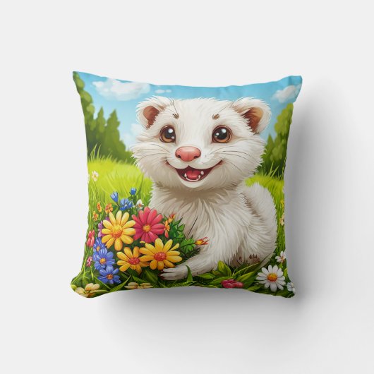 Cute Witte Fret Bloementuin Decoratie Kussen (Voorkant)