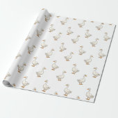 Cute Witte Gans Patroon Cadeaupapier (Uitgerold)