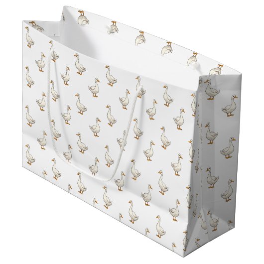 Cute Witte Gans Patroon Groot Cadeauzakje (Voorkant Gekanteld)