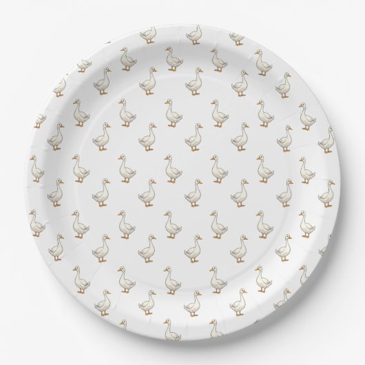 Cute Witte Gans Patroon Papieren Bordje (Voorkant)