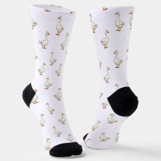 Cute Witte Gans Patroon Sokken (Gebogen)