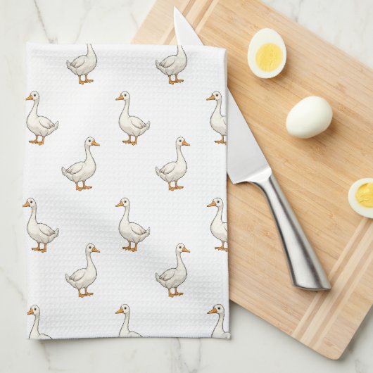 Cute Witte Gans Patroon Theedoek (Quarter Fold)
