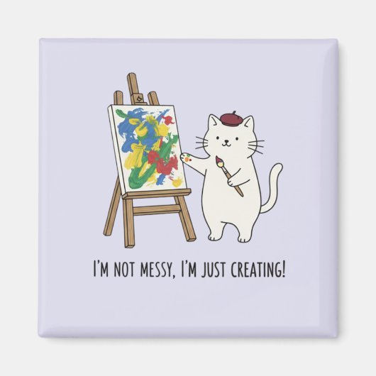 Cute Witte Kat Abstract Schilderij Lila Esthetiek Magneet (Voorkant)