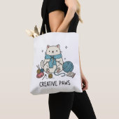 Cute Witte Kat Brei Hobbymarkt Accessoire Ontwerp Tote Bag (Dichtbij)