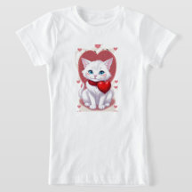 Cute Witte Kat Cartoon T-Shirt