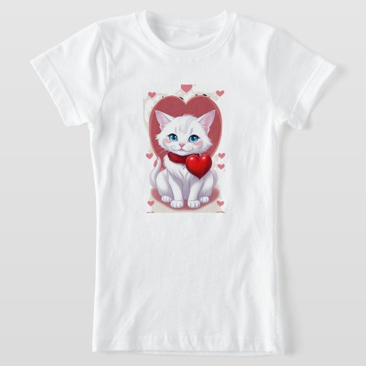 Cute Witte Kat Cartoon T-Shirt