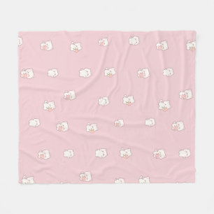 Cute Witte Kat Patroon – Kawaii Harten & Bloemen  Fleece Deken