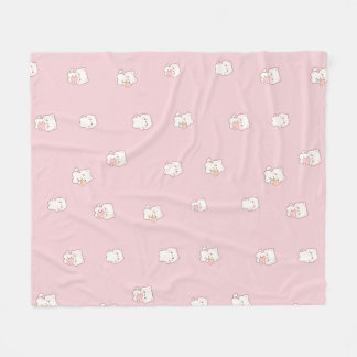 Cute Witte Kat Patroon – Kawaii Harten & Bloemen Fleece Deken