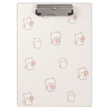 Cute Witte Kat Patroon – Kawaii Harten & Bloemen