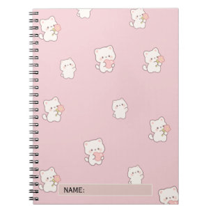 Cute Witte Kat Patroon – Kawaii Harten & Bloemen Notitieboek