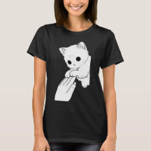 Cute Witte Kat Speelt met Hand Dames T-Shirt