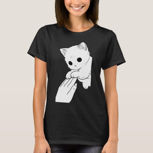 Cute Witte Kat Speelt met Hand Dames T-Shirt (Voorkant)