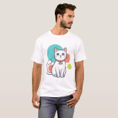 Cute Witte Kat Vis Kraag T-shirt (Voorkant volledig)
