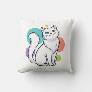 Cute Witte Kat Zittende Grafische T-shirt Kussen