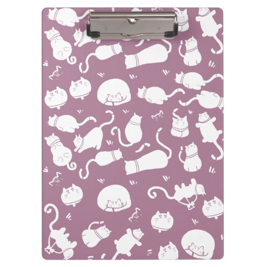 Cute Witte Katten Patroon op Mauve Achtergrond Klembord (Voorkant)