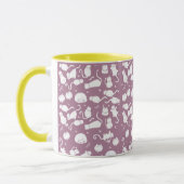 Cute Witte Katten Patroon op Mauve Achtergrond Mok (Links)