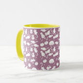 Cute Witte Katten Patroon op Mauve Achtergrond Mok (Voorkant links)