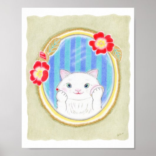 Cute Witte Kitten Kat Make-up Kinderen Kunst Poster (Voorkant)