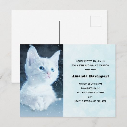 Cute Witte Kitten met Blauwe Ogen Verjaardagsuitno Briefkaart (Voorkant / Achterkant)