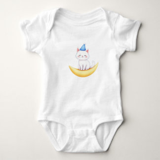 Cute Witte Kitten op Maan T-Shirt