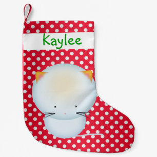 Cute Witte Kitten op Stippen Kerst Sok Kleine Kerstsok