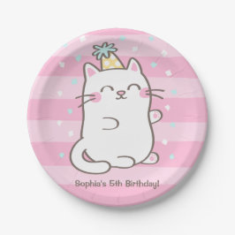 Cute Witte Kitty Kat Meisjes Verjaardagsfeest Supp Papieren Bordje