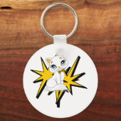 Cute Witte Kitty Pop Art Illustratie Sleutelhanger (Voorkant)