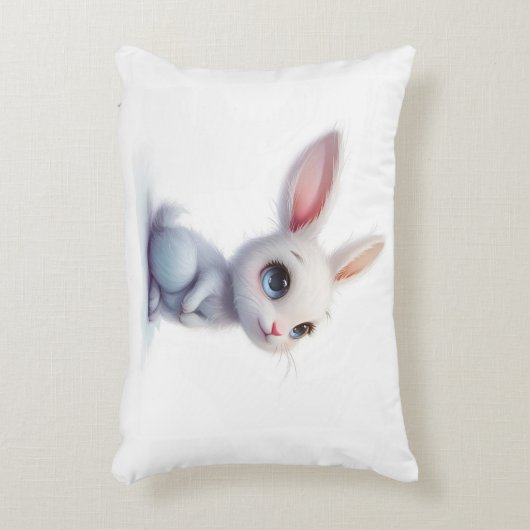 Cute Witte Konijn met Grote Blauwe Ogen Accent Kussen (Voorkant(Verticaal))