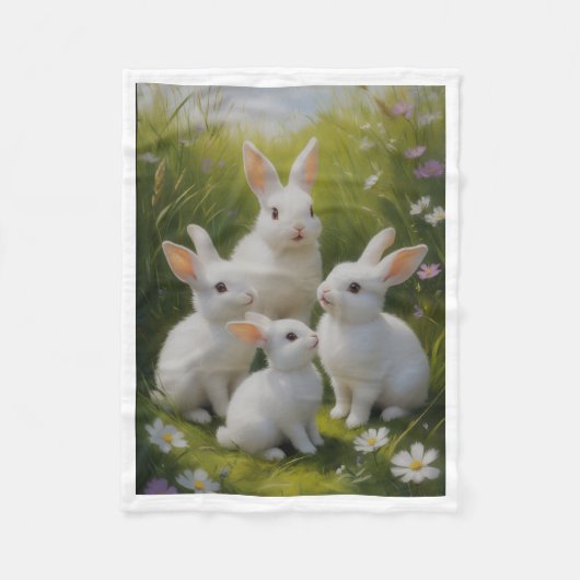 Cute Witte Konijnen Bunny Weide Fleece Baby Deken (Voorkant)