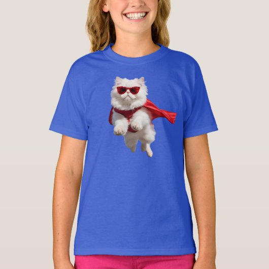 Cute Witte Perzische Superheld Kinderen T-Shirt (Voorkant)